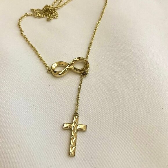 Unwritten 14K Gold Plated Infinity Cross Pendant Necklace - Picture 8 of 11